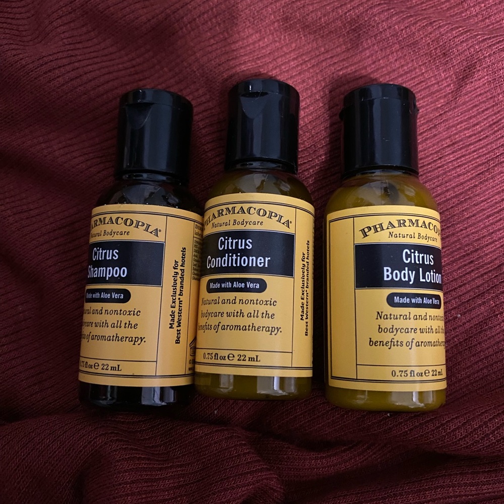 PHARMACOPIA CITRUS COLLECTION TRAVEL SIZE- shampoo conditioner body wash.
